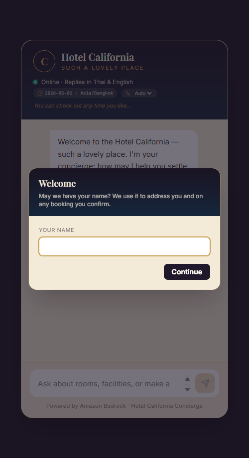 Chat welcome + name modal